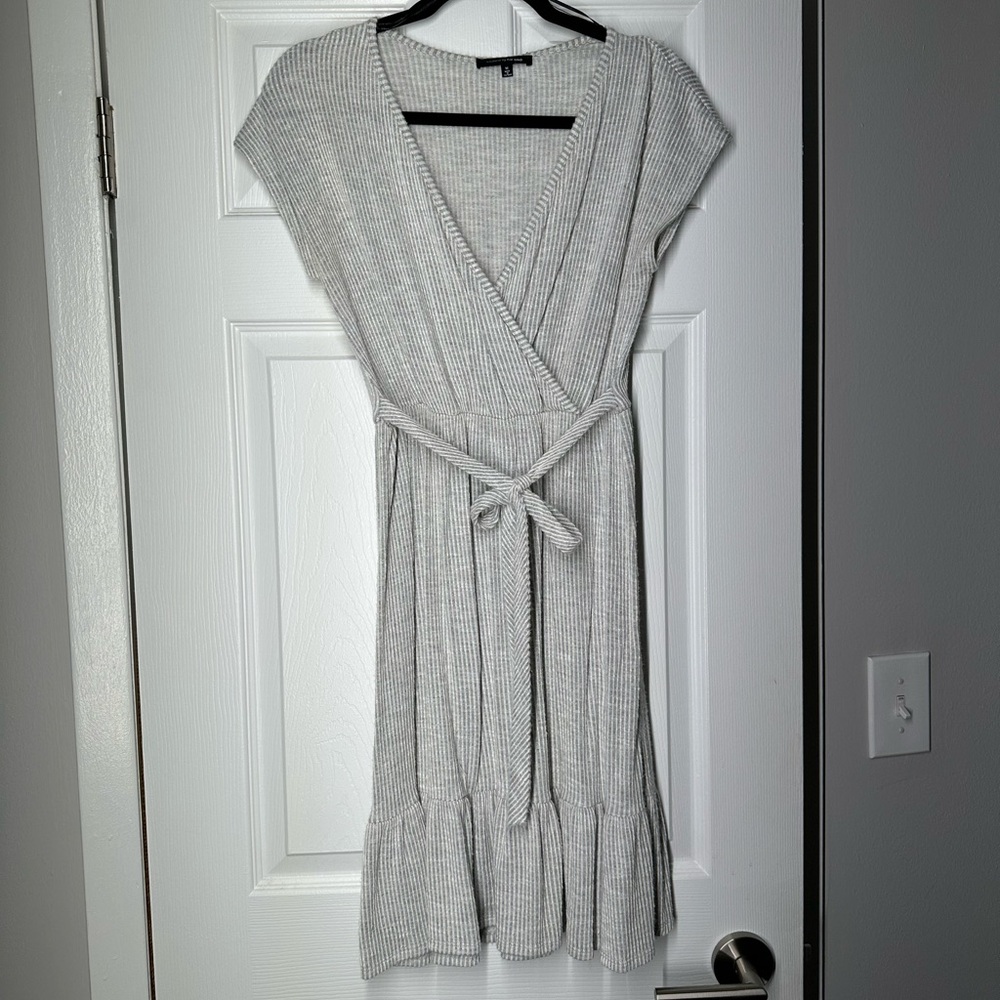 White and Gray Stripes Ruffled Wrap Sundress